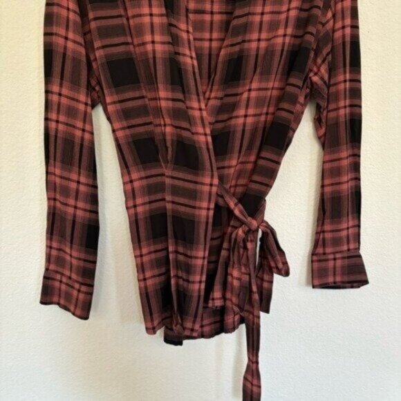 ALL SAINTS Miki Check Shirt Wrap Long Sleeve Top - Picture 4 of 7